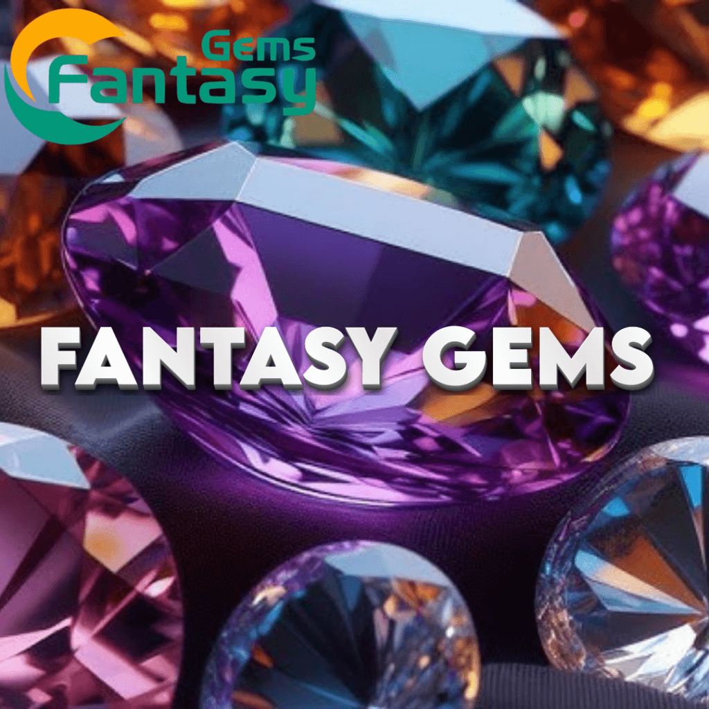 A vivid collection of fantasy gemstones in various shapes and colors
